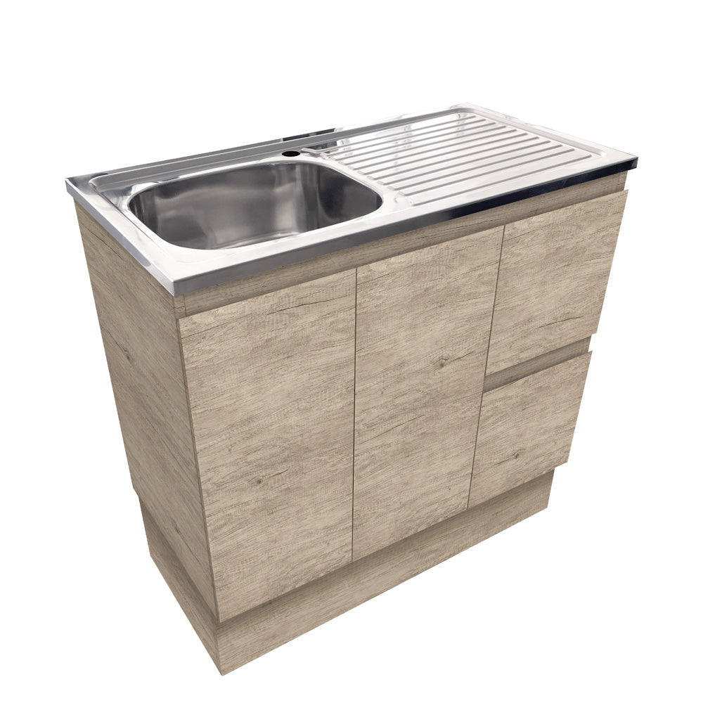 CITI 900 EDGE SCANDI OAK Vanity on Kick Solid Doors Right Hand Drawers NTH