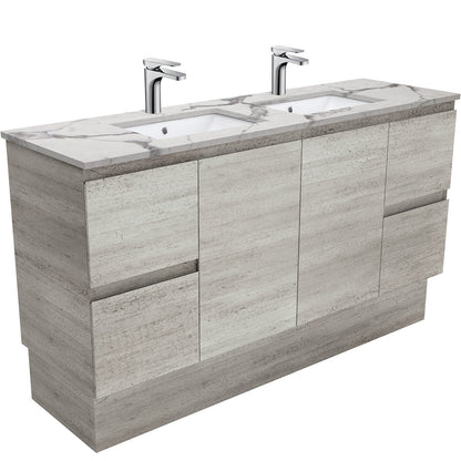 Sarah Calacatta Marble Undermount Double Bowl 1500 Edge Industrial Vanity on Kick