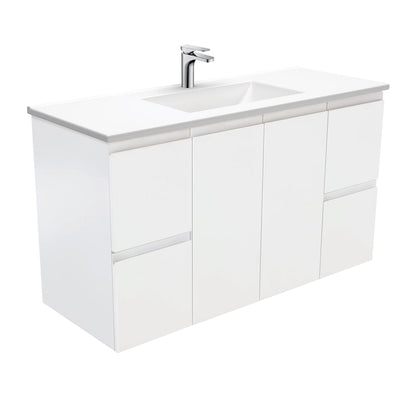 VANESSA Poly Marble 1200 Fingerpull Matte White Wall Hung Cab 1TH