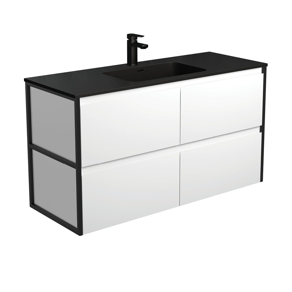 MONTANA AMATO 1200 Matte White Vanity with Matte Black Frames Wall Hung 1TH
