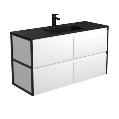 MONTANA AMATO 1200 Matte White Vanity with Matte Black Frames Wall Hung 1TH