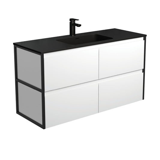 MONTANA AMATO 1200 Matte White Vanity with Matte Black Frames Wall Hung 1TH