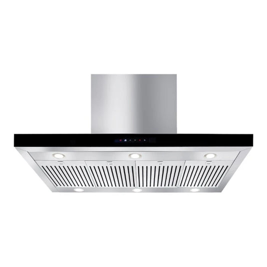1200MM 3 SPEED BBQ HOOD W 2000m3 H AIRFLOW LED LIGHTS BLACK GLASS
