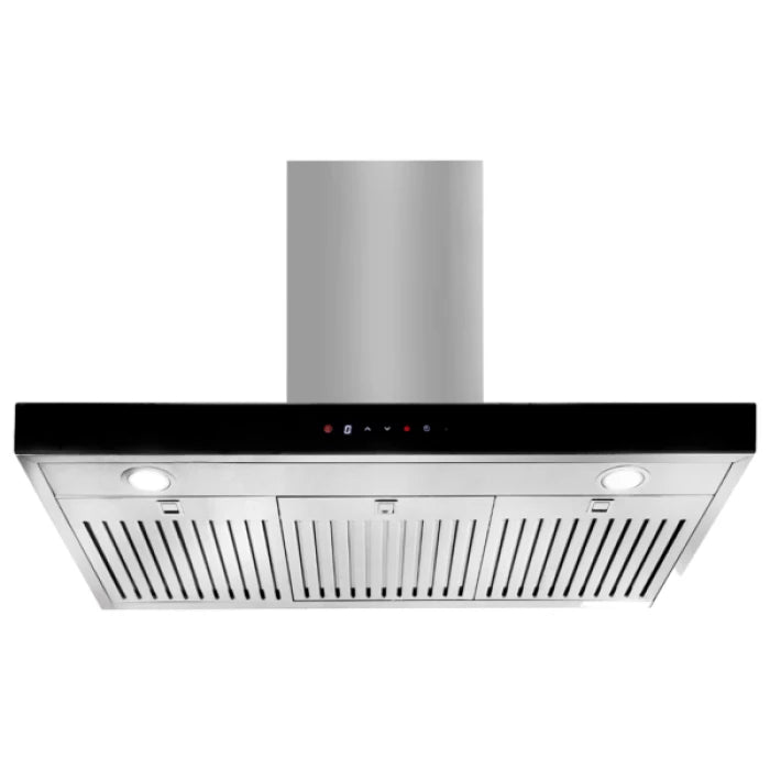 90CM 3 SPEED BBQ HOOD W/ 2000m3/H AIRFLOW LED LIGHTS BLACK GLASS