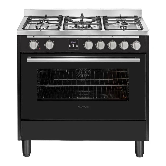 90CM  UPRIGHT W/ 5 BURNERS ELEC OVEN -MATT BLACK