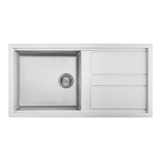 Artusi 1000mm Single Bowl Granitek Sink White AGS1001W