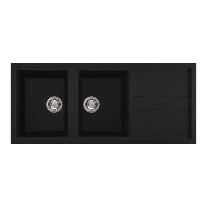Artusi 1160mm Double Bowl Granitek Sink Black AGS1162B