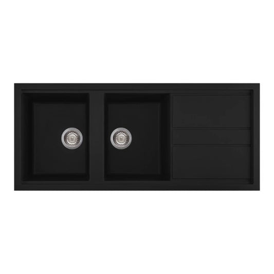 Artusi 1160mm Double Bowl Granitek Sink Black AGS1162B