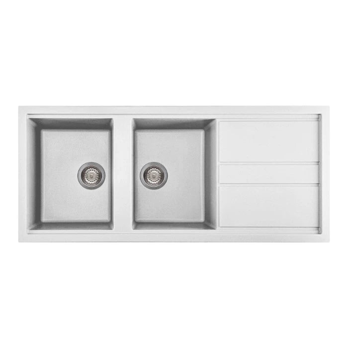 Artusi 1160mm Double Bowl Granitek Sink White AGS1162W