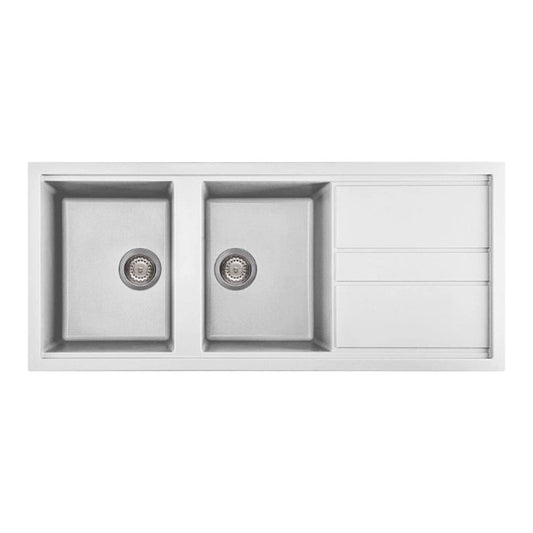 Artusi 1160mm Double Bowl Granitek Sink White AGS1162W