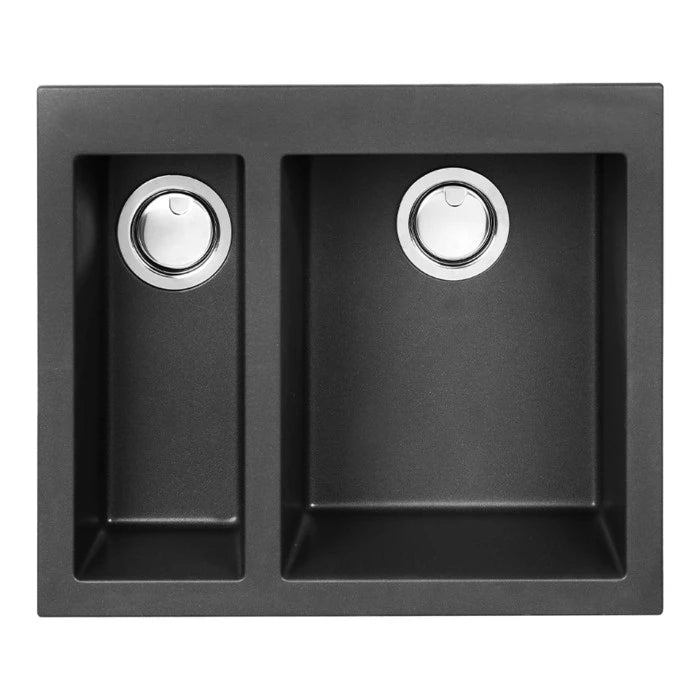 Artusi 590mm Double Bowl Granitek Sink Black AGS592B