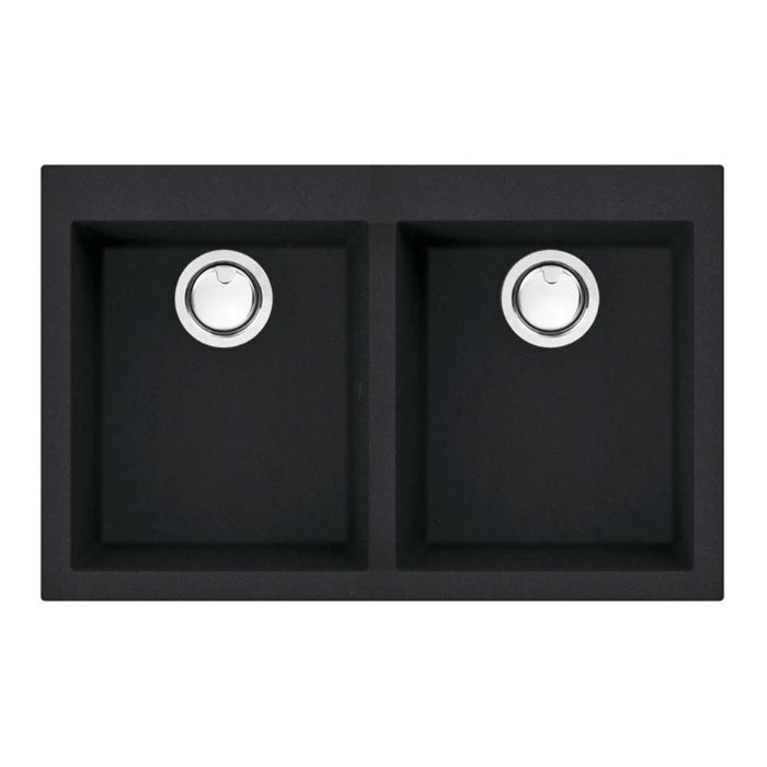 Artusi 790mm Double Bowl Granite Sink Black AGS792B