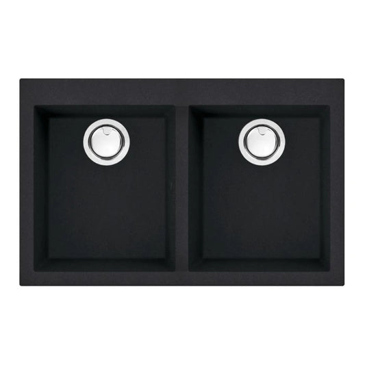 Artusi 790mm Double Bowl Granite Sink Black AGS792B