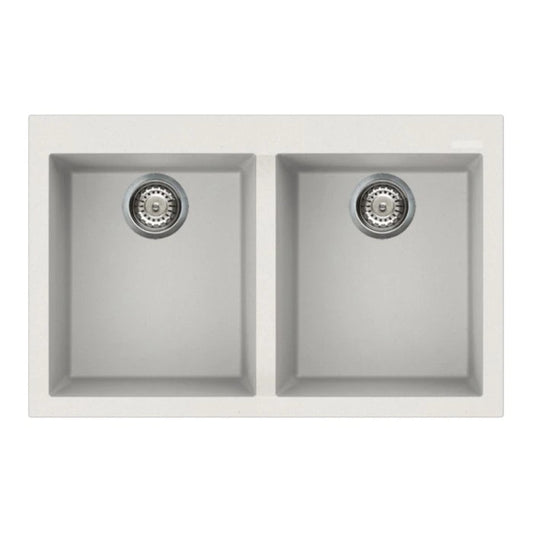 Artusi 790mm Double Bowl Granite Sink White AGS792W
