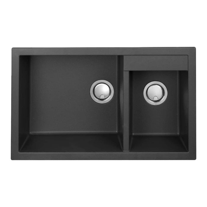 Artusi 815mm Double Bowl Granite Sink Black AGS812B