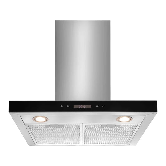 60CM T SHAPE RANGE HOOD BLACK GLASS FRONT W CHARCOL FILTER