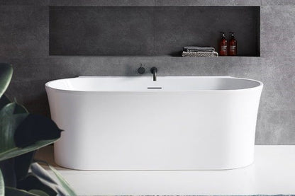 AURORA 1700 BACK-TO-WALL FREESTANDING BATH - OVERFLOW - MATTE WHITE