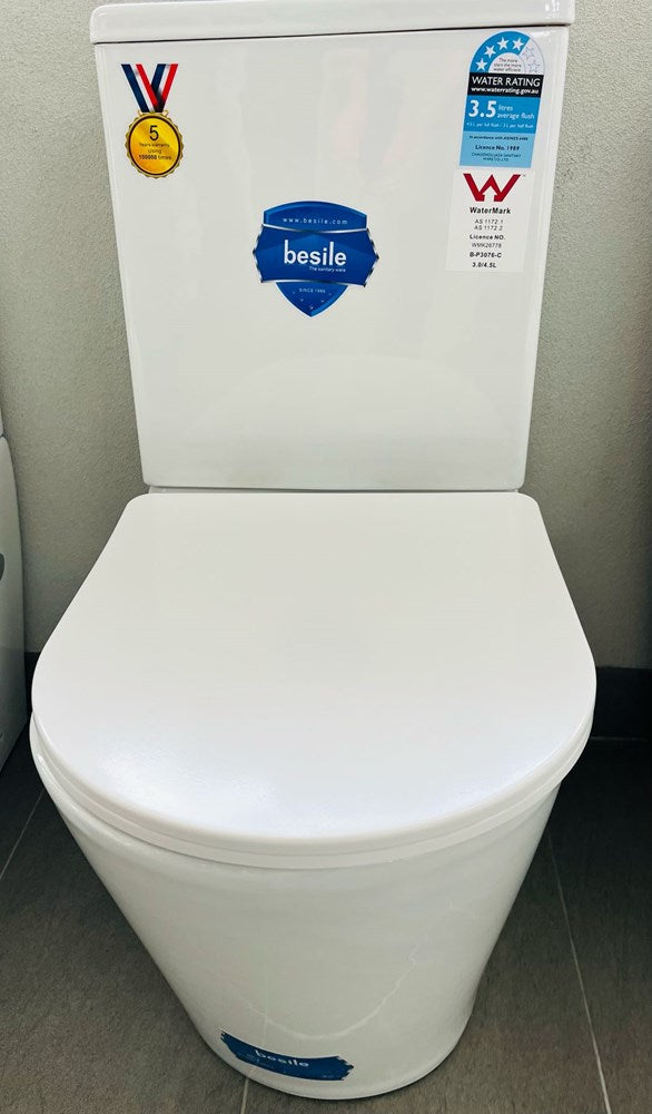 NO STOCK Besile Rimless Back to Wall Toilet Suite Round