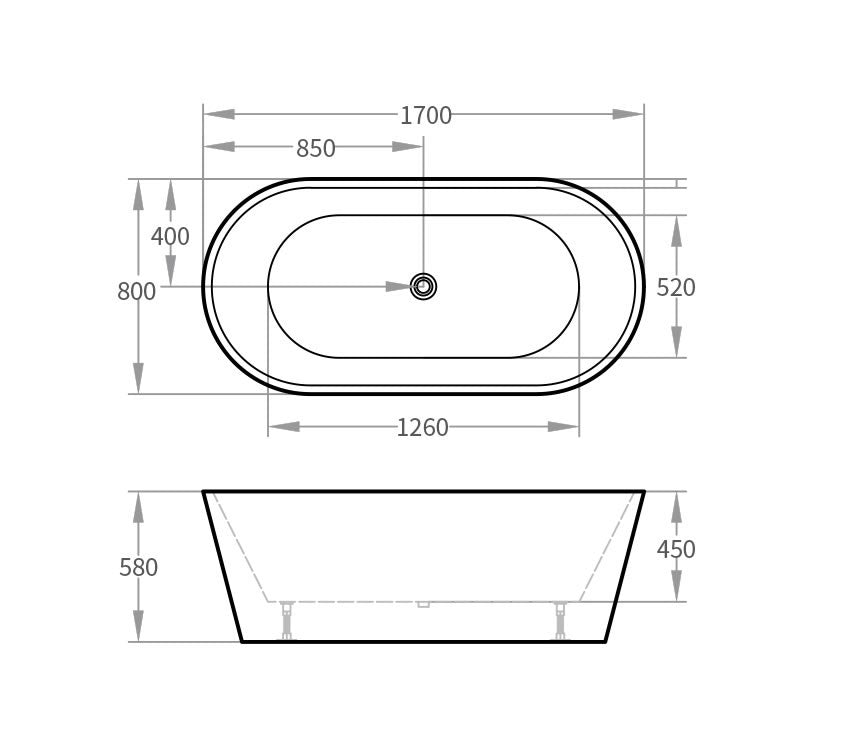 Acrylic Freestanding Bath Matt White 1700x800x580mm