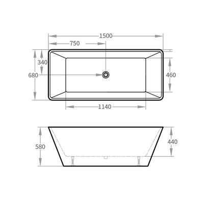 Acrylic Freestanding Bath Gloss White 1500x680x580mm