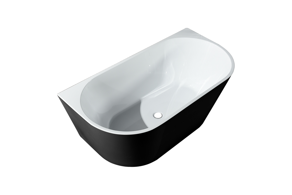 Back to Wall Bathtub 1500 Matte Black / Gloss White