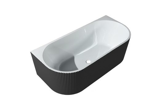 Back to Wall Fluted Bathtub 1500 Matte Black / Gloss White