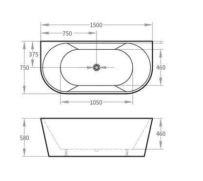Acrylic Back to Wall Bath Matt White 1500x750x580mm