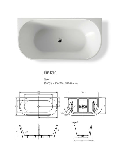 Back to Wall Matte Black & Gloss White Inside Spa Bath with 3 Large & 8 Mini Jets
