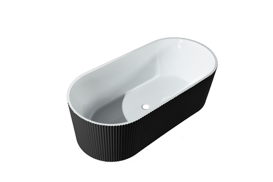 Freestanding Bathtub - Fluted Oval Shape 1700 Matte Black / Gloss White