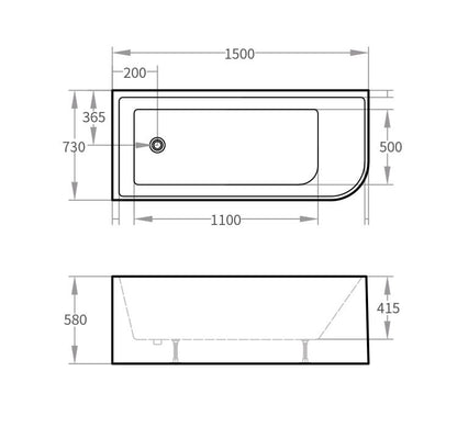 Acrylic Corner Back to Wall Bath Matt White 1500x730x560mm