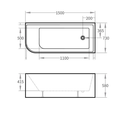 Acrylic Corner Back to Wall Bath Matt White 1500x730x560mm