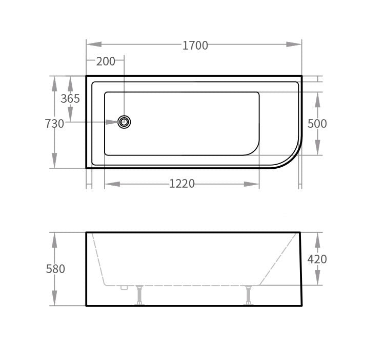 Acrylic Corner Back to Wall Bath Matt White 1700x730x560mm