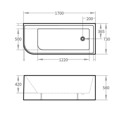 Acrylic Corner Back to Wall Bath Matt White 1700x730x560mm