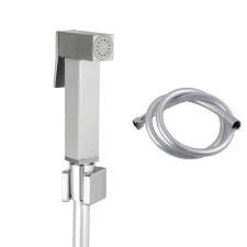 Square Brushed Nickel Brass Toilet Bidet Spray Kit with PVC Hose