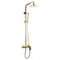 8" Round Brushed Gold Shower Station(Solid BrassStainless Steel,Bottom Water Inlet,Adjustable Height Rail)