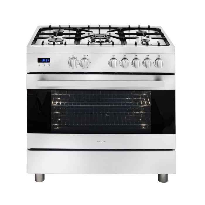 90CM UPRIGHT 5 BURNER W/ FLAME FAILURE  9 FUNCTIONS DIGITAL CLOCK  - S/S