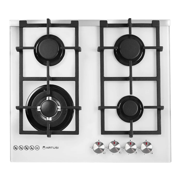 60CM 4 BURNER GAS HOB WHITE GLASS