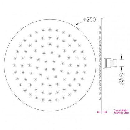 Super-slim Round Chrome Rainfall Shower Head 250mm