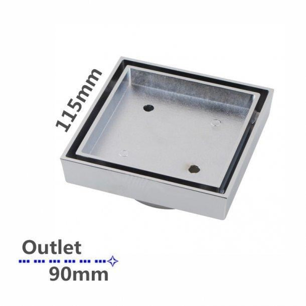 115*115mm Brass Chrome Smart Tile Insert Floor Waste Shower Grate Drain(90mm Outlet)