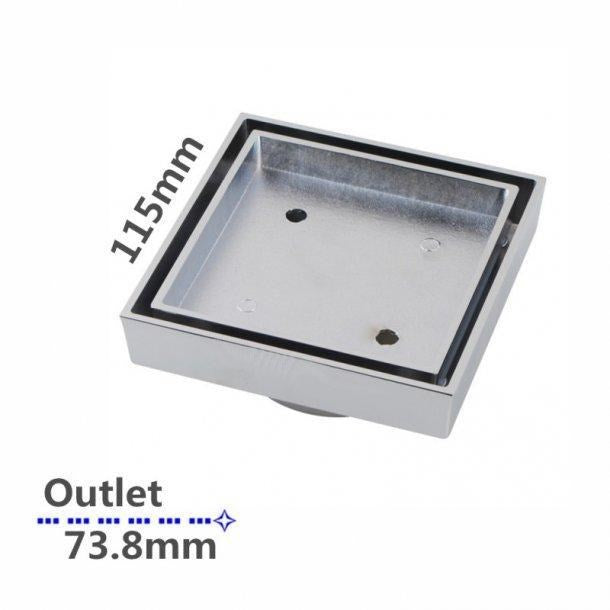 115*115mm Chrome Smart Tile Insert Floor Waste Shower Grate Drain(73.8mm Outlet)