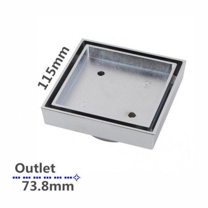115*115mm Chrome Smart Tile Insert Floor Waste Shower Grate Drain(73.8mm Outlet)