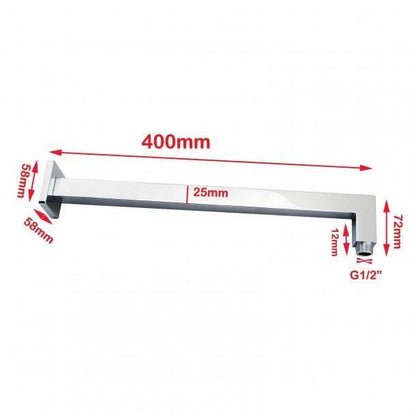 Square Chrome Brass Wall Mounted Shower Arm 400mm