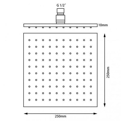 Square Chrome LED Rainfall Shower Head 250mm