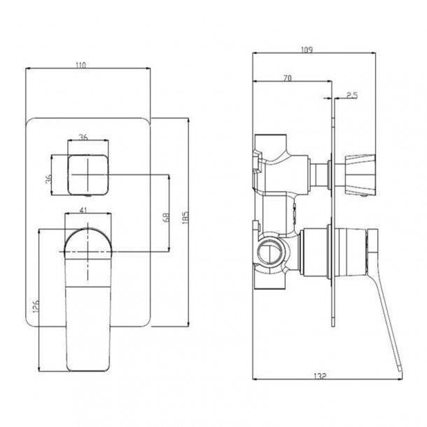 Square Chrome Wall Mixer With Diverter