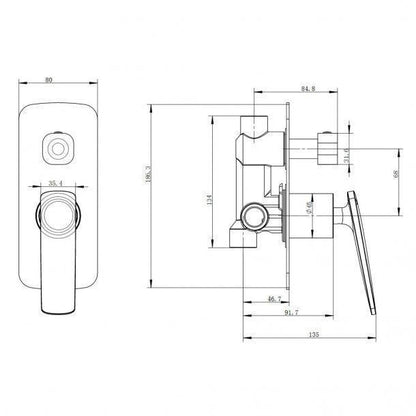 Square Chrome Wall Mixer With Diverter