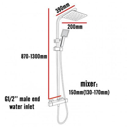 8'' Square Chrome Shower Station Top/Bottom Inlet