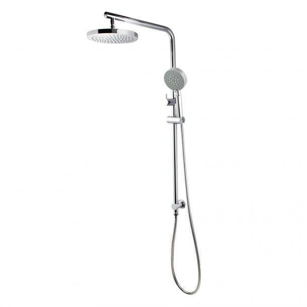 8 inch 200mm Right Angle Round Chrome Twin Shower Station Top Inlet with 3 Functions Handheld