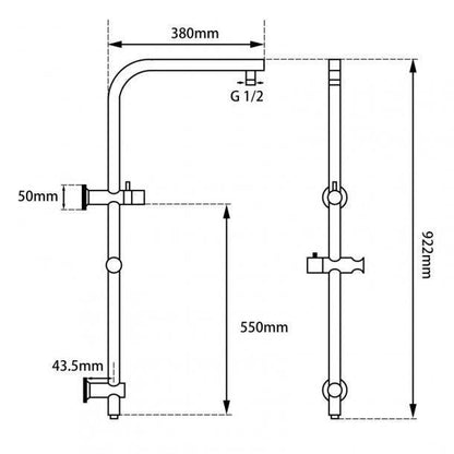 8 inch 200mm Right Angle Round Chrome Twin Shower Station Top Inlet with 3 Functions Handheld