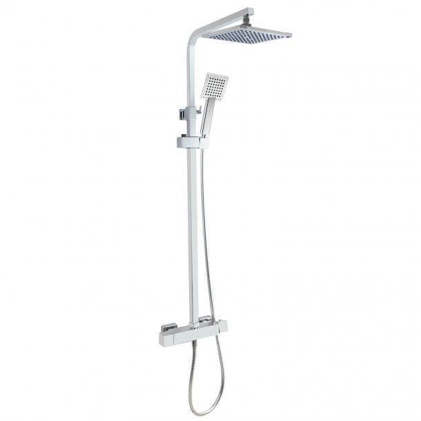 8'' Square Chrome Thermostatic Rain Shower Head Set Sliding Rail Mixer Tap Diverter Hand Sprayer