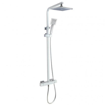 8'' Square Chrome Thermostatic Rain Shower Head Set Sliding Rail Mixer Tap Diverter Hand Sprayer